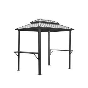 Grill Gazebo 8' Ã— 6', Aluminum BBQ Gazebo Outdoor Metal Frame with Shelves Serving Tables