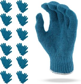 24 Pack Blue Gray Knit Gloves for Men 9" Washable Cotton Work Gloves with Elastic Knit Wrist 10 Oz Cotton Polyester Reusable Gloves Comfortable Breath