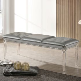 Antique Classic Silver 1pc Bench Only Contemporary Solid wood Acrylic Legs Crystal And Mirror Accent