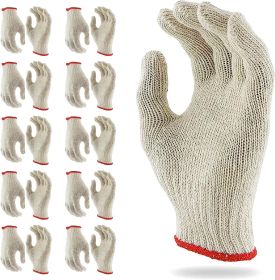 Pack of 24 String Knit Gloves 9.5". Washable Glove with Elastic Knit Wrist. Cotton Polyester Shell Gloves. Plain Seamless Workwear Gloves. Protective