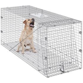 VEVOR Live Animal Cage Trap, 50" x 20" x 26" Humane Cat Trap Galvanized Iron, Folding Animal Trap with Handle for Stray Dogs, Armadillos, Raccoons