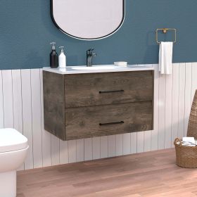 DEPOT E-SHOP Cardova Floating Vanity Bathroom with 2-Drawers, Dark Brown / White