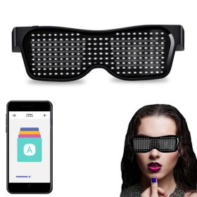 Bluetooth Led Party Glasses App Control Luminous Glasses Editable Text DIY Charge Flashing Eyewear Christmas Concert Sunglasses (Color: White Glasses, Ships From: China)