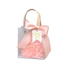 10/20/30Pcs Transparent Gift Bags Ribbon Handle Packaging Bags Wedding Souvenir Tote Bag Boxes Portable Birthday Party Supplies (Gift Box Size: 10pcs, Color: Pink)