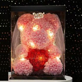 40cm Large Teddy Rose Bear Artificial Flowers Rose Bears with Light Box Anniversary Valentine's Wedding Birthday Christmas Gift (Color: 40CM-Crown Veil7, Ships From: China)