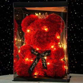 40cm Large Teddy Rose Bear Artificial Flowers Rose Bears with Light Box Anniversary Valentine's Wedding Birthday Christmas Gift (Color: 40CM-Crown Veil, Ships From: China)