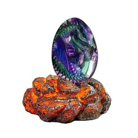 1 Set Lava Dragon Egg Crystal Transparent Resin Statue Luminous Dinosaur Eggs Souvenir Resin Craft Ornamental Home Decor Gifts (Color: purple-luminous base, Ships From: CN)