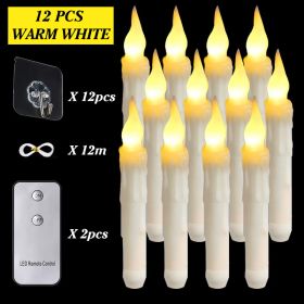 6/12/30pcs Floating LED Candles Remote Control Flameless Taper Candle Halloween Decor Party Birthday Wedding Christmas Supplies (Color: 12PCS warm white, Ships From: CN)