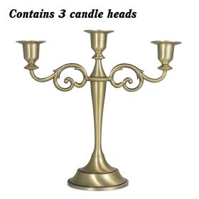 3/5-Arm Metal Plated Candle Holders Retro Candelabra European Style Simple Romantic Candlestick Pillar Wedding Party Centerpiece (Color: bronze-three, Ships From: CN)