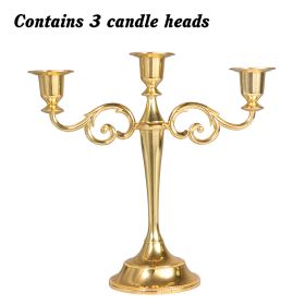 3/5-Arm Metal Plated Candle Holders Retro Candelabra European Style Simple Romantic Candlestick Pillar Wedding Party Centerpiece (Color: golden-three, Ships From: CN)