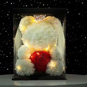 40cm Large Teddy Rose Bear Artificial Flowers Rose Bears with Light Box Anniversary Valentine's Wedding Birthday Christmas Gift (Color: 40CM-Crown Veil6, Ships From: China)