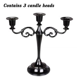 3/5-Arm Metal Plated Candle Holders Retro Candelabra European Style Simple Romantic Candlestick Pillar Wedding Party Centerpiece (Color: black-three, Ships From: CN)