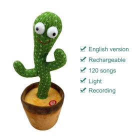 Dancing Cactus Repeat Talking Toy Electronic Plush Toys Singing Recording Lighting Early Education Funny Christmas Gift For Kids (Color: charge not repeat, Ships From: China)