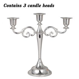 3/5-Arm Metal Plated Candle Holders Retro Candelabra European Style Simple Romantic Candlestick Pillar Wedding Party Centerpiece (Color: silver-three, Ships From: CN)