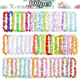 40-100pcs Hawaiian Party Artificial Flowers leis Garland Necklace Headband Garlands Beach Tropical Party Supplies Wedding Decor (Color: Set E-100pcs, Ships From: China)