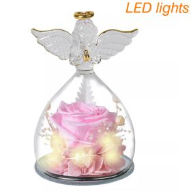 1 Set Little Angel Preserved Roses In Glass Forever Eternal Rose Flower Christmas Birthday Valentine Day Wedding Gift Women Girl (Color: Pink Angel, Ships From: CN)