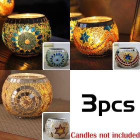 Mosaic Glass Candlestick Color Snowflake Mosaic Candle Holder Romantic Candlelight Table Centerpieces Party Dinner Wedding Decor (Color: 3PCS set B, Ships From: CN)