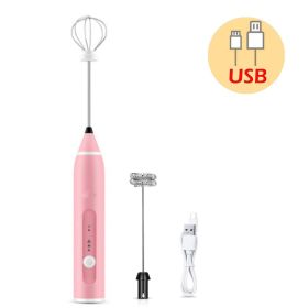 Milk Frother Electric Egg Beater USB Charging Mixer for Coffee Drink Portable; electric mixer (Color: Pink)