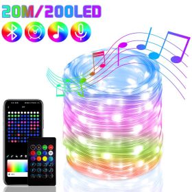 2023 RGB IC Christmas Fairy Light APP Control Bluetooth LED String Light Smart Music Rhythm Waterproof Xmas Light New Year Party (Emitting Color: 20M 200LED, Ships From: CN)