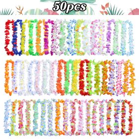 40-100pcs Hawaiian Party Artificial Flowers leis Garland Necklace Headband Garlands Beach Tropical Party Supplies Wedding Decor (Color: Set C-50pcs, Ships From: China)