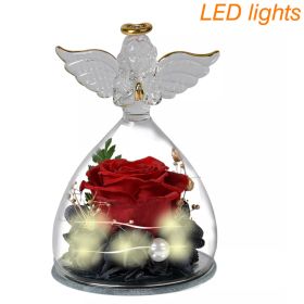 1 Set Little Angel Preserved Roses In Glass Forever Eternal Rose Flower Christmas Birthday Valentine Day Wedding Gift Women Girl (Color: Red Angel, Ships From: CN)