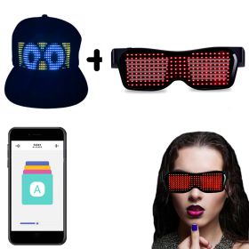 Bluetooth Led Party Glasses App Control Luminous Glasses Editable Text DIY Charge Flashing Eyewear Christmas Concert Sunglasses (Color: Red Glasses- Hat, Ships From: China)