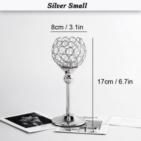 Crystal Candle Holder Pillar Gold/Silver Metal Tealight Candlestick Wedding Table Centerpiece Party Christmas Home Desktop Decor (Color: Silver Small, Ships From: CN)