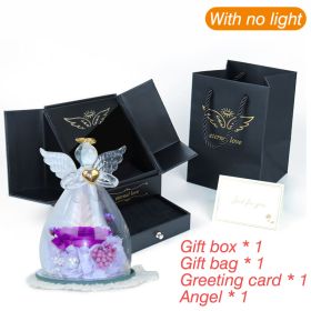 1 Set Little Angel Preserved Roses In Glass Forever Eternal Rose Flower Christmas Birthday Valentine Day Wedding Gift Women Girl (Color: Box - No light D, Ships From: CN)