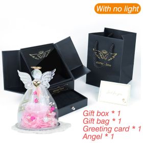 1 Set Little Angel Preserved Roses In Glass Forever Eternal Rose Flower Christmas Birthday Valentine Day Wedding Gift Women Girl (Color: Box - No light E, Ships From: CN)