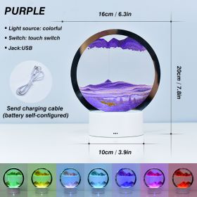 Creative RGB 3D Moving Sand Art Night Light Quicksand Painting Table Lamp LED Lights Hourglass Christmas Gift Home Office Decor (Emitting Color: Purple, Ships From: CN)