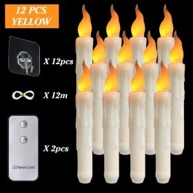 6/12/30pcs Floating LED Candles Remote Control Flameless Taper Candle Halloween Decor Party Birthday Wedding Christmas Supplies (Color: 12PCS yellow, Ships From: CN)