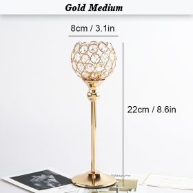 Gold/Silver Crystal Candle Holder Pillar Metal Tealight Candlestick Wedding Table Centerpiece Party Christmas Home Desktop Decor (Color: Gold Medium, Ships From: CN)