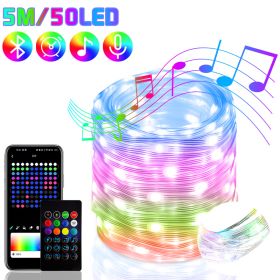 2023 Bluetooth RGB IC Christmas Fairy Light APP Control LED String Light Smart Music Rhythm Waterproof Xmas Light New Year Party (Emitting Color: 5M 50LED White, Ships From: CN)