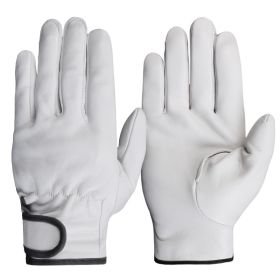 Work gloves sheepskin leather workers work welding safety protection garden sports motorcycle driver wear-resistant gloves (Color: White, size: L)