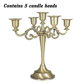 3/5-Arm Metal Plated Candle Holders Retro Candelabra European Style Simple Romantic Candlestick Pillar Wedding Party Centerpiece (Color: bronze-five, Ships From: CN)