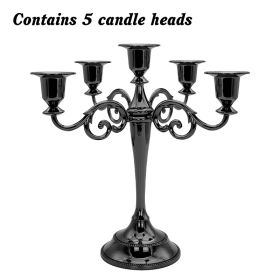 3/5-Arm Metal Plated Candle Holders Retro Candelabra European Style Simple Romantic Candlestick Pillar Wedding Party Centerpiece (Color: black-five, Ships From: CN)