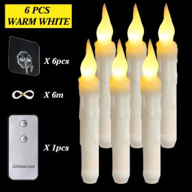 6/12/30pcs Floating LED Candles Remote Control Flameless Taper Candle Halloween Decor Party Birthday Wedding Christmas Supplies (Color: 6PCS warm white, Ships From: CN)