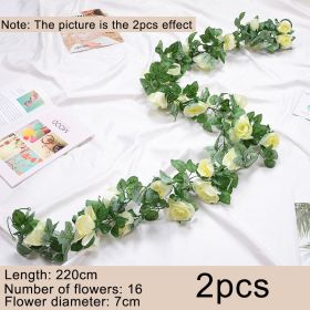 2pcs Fake Rose Vine Flowers Garland Plant Artificial Flower Wall Hanging Flower Rattan Fake Plant Leaf Wedding Home Garden Decor (Color: White, Ships From: CN)