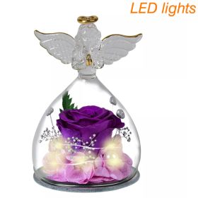 1 Set Little Angel Preserved Roses In Glass Forever Eternal Rose Flower Christmas Birthday Valentine Day Wedding Gift Women Girl (Color: Purple Angel, Ships From: CN)