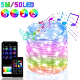 2023 RGB IC Christmas Fairy Light APP Control Bluetooth LED String Light Smart Music Rhythm Waterproof Xmas Light New Year Party (Emitting Color: 5M 50LED, Ships From: CN)