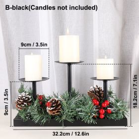 3Pcs Metal Candle Holders Iron Pillar Candle Plate Candle Stand Candlestick Table Centerpieces Wedding Party Festival Home Decor (Color: B-black, Ships From: CN)