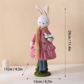 Cute Resin Rabbit Children Easter Bunny Decoration Standing Rabbit Happy Easter Party Decor Creative Bunny Table Decor Gift Home (Color: 29 CM-B, Ships From: CN)