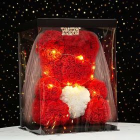 40cm Large Teddy Rose Bear Artificial Flowers Rose Bears with Light Box Anniversary Valentine's Wedding Birthday Christmas Gift (Color: 40CM-Crown Veil5, Ships From: China)