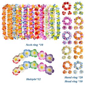 40-100pcs Hawaiian Party Artificial Flowers leis Garland Necklace Headband Garlands Beach Tropical Party Supplies Wedding Decor (Color: Set B-52pcs, Ships From: China)