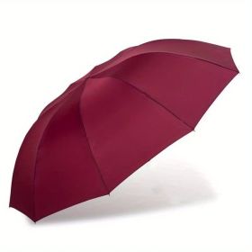 Outdoor Travel Large Folding Manual Umbrella, Rain Or Shine Dual-use Umbrella (material: All steel, Color: Claret)