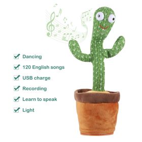 Plush Dancing Cactus Repeat What You Said Kids Stuffed Toys Singing Spanish Song Shaking With Music Plant Toy Children Education (Color: USB English repeat, Ships From: China)