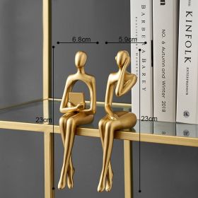 Nordic Abstract Figures Home Decoration Accessories Sculptures Living Room Study Decor Gold Humanoid Resin Embellishment Statues (Color: seat CD, Ships From: China)