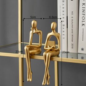 Nordic Abstract Figures Home Decoration Accessories Sculptures Living Room Study Decor Gold Humanoid Resin Embellishment Statues (Color: seat BC, Ships From: China)