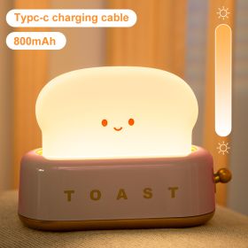 LED Creative Toast Night Light Bread Machine Lights Charging Dimming Toast Lamp Bedroom Children Timing Sleep Lamps Bedside Gift (Emitting Color: Upgrade pink, Ships From: China)