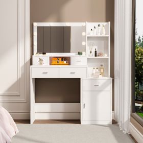 Newly designed smart mirror dressing table with drawers and storage cabinet, dressing table with dressing pad for bedroom, dressing room (Color: as Pic)